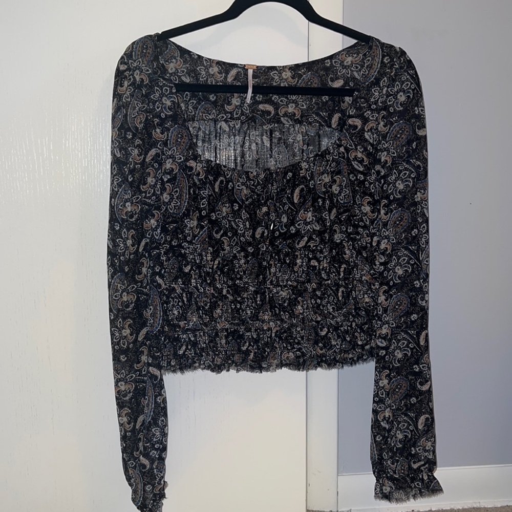 Free People long sleeve tie front blouse